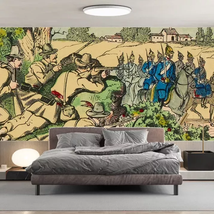 Papier Peint Panoramique Estampe 19e siècle - Embuscade de Francs-Tireurs des Vosges