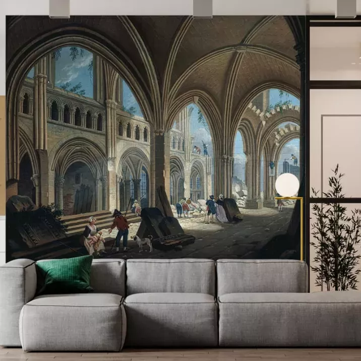 Papier Peint Panoramique Peinture 18e siècle Pierre-Antoine Demachy - Démolition de l'église Saint-Jean-en-Grève