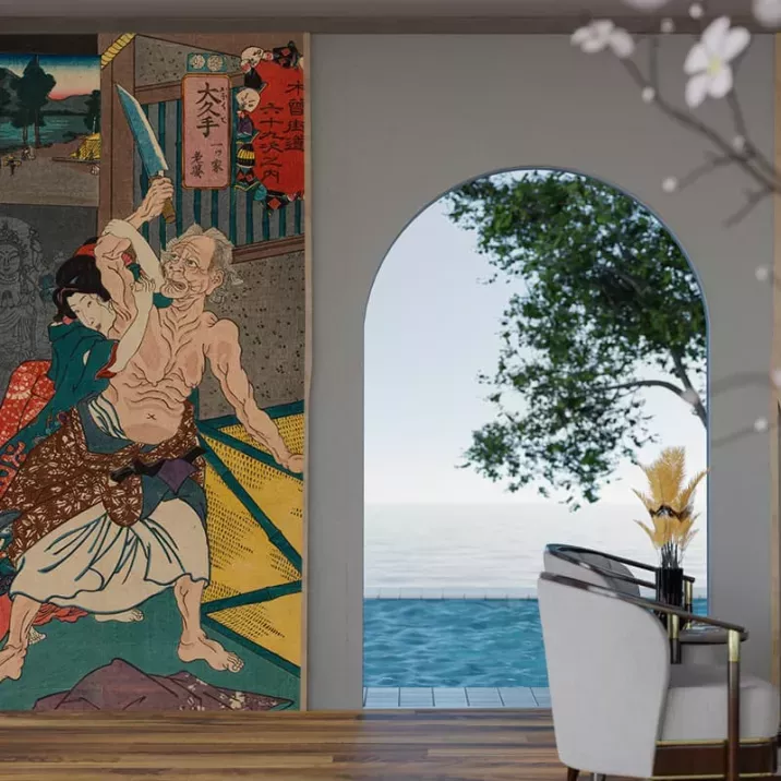 Papier Peint Panoramique Estampe 19e siècle Utagawa Kuniyoshi - Ōkute