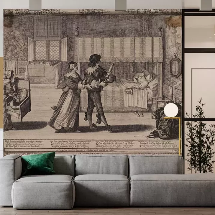 Papier Peint Panoramique Estampe 19e siècle Abraham Bosse - J'ai la siringue en main