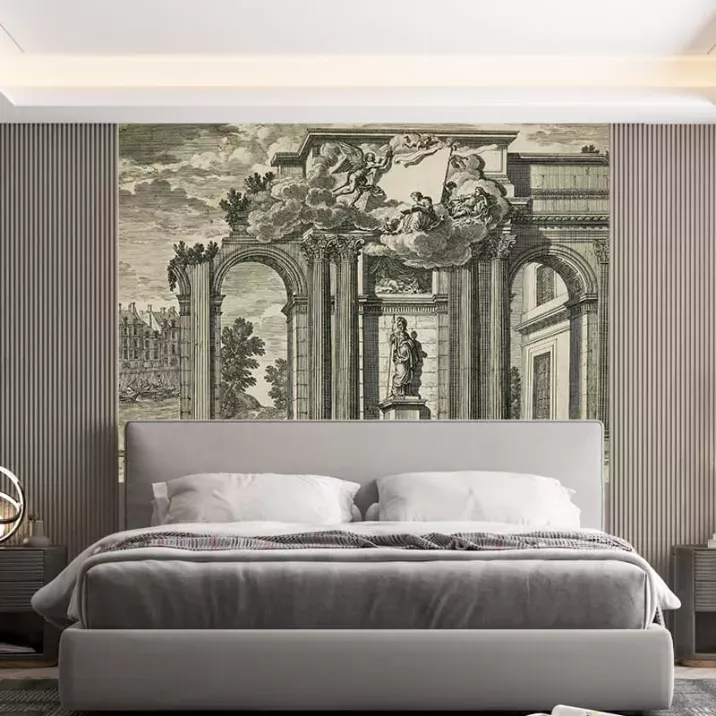 Papier Peint Panoramique Estampe 18e siècle Nicolas Langlois - La Perspective de la maison de Mr. Fieubet