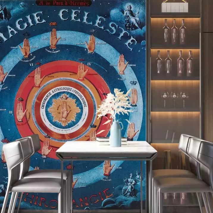 Papier Peint Panoramique Estampe 19e siècle - Jeu de Chiromancie