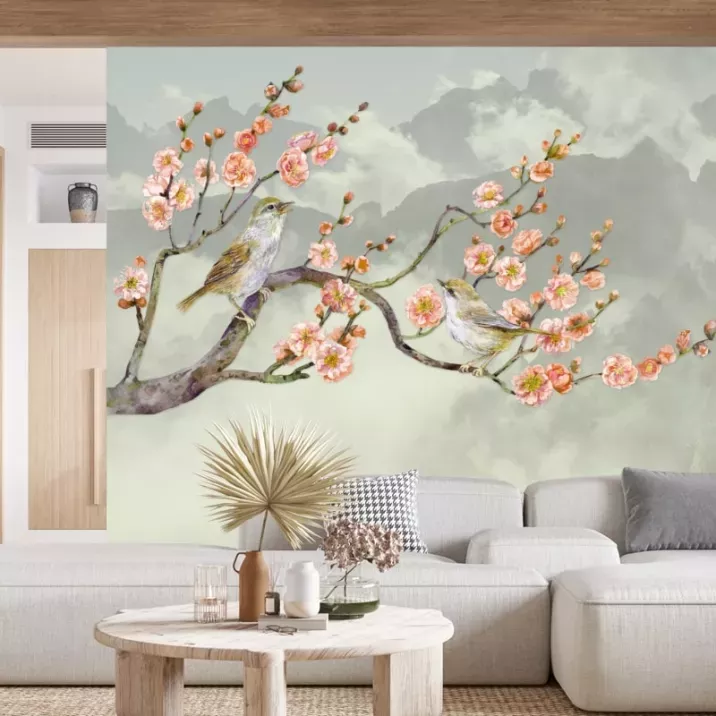 Papier Peint Panoramique Fleurs de cerisier Oiseaux