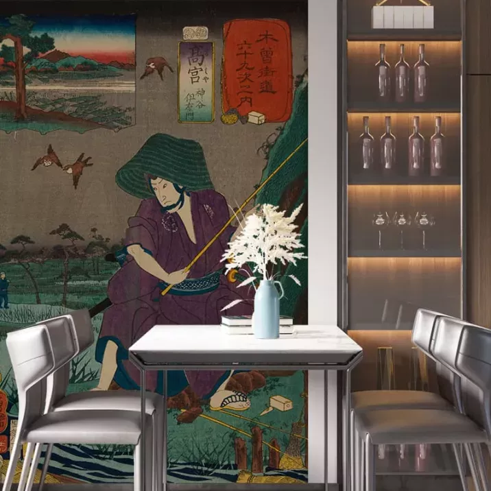 Papier Peint Panoramique Estampe 19e siècle Utagawa Kuniyoshi - Takamiya