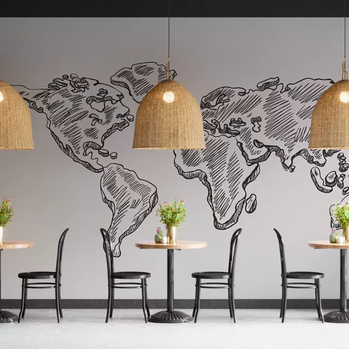 Papier Peint Panoramique Mappemonde Dessin