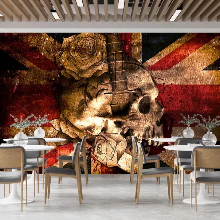 Papier Peint Panoramique Crane Tête de Mort Drapeau Anglais