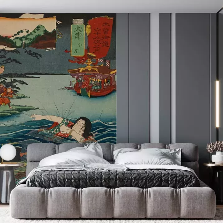 Papier Peint Panoramique Estampe 19e siècle Utagawa Kuniyoshi - Ōtsu