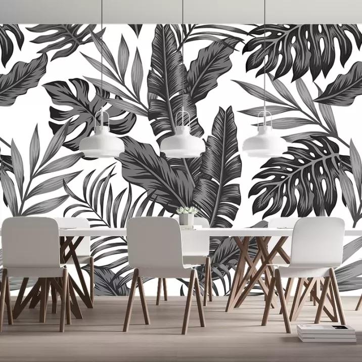 Papier Peint Panoramique Feuilles Tropical Noir