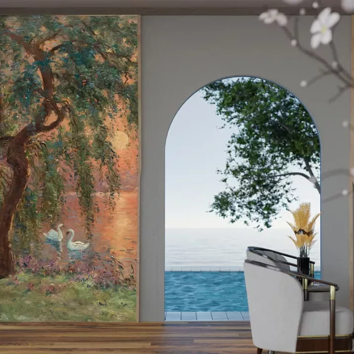 Papier Peint Panoramique Peinture 20e siècle Iwill - Le lac d'amour - le saule pleureur