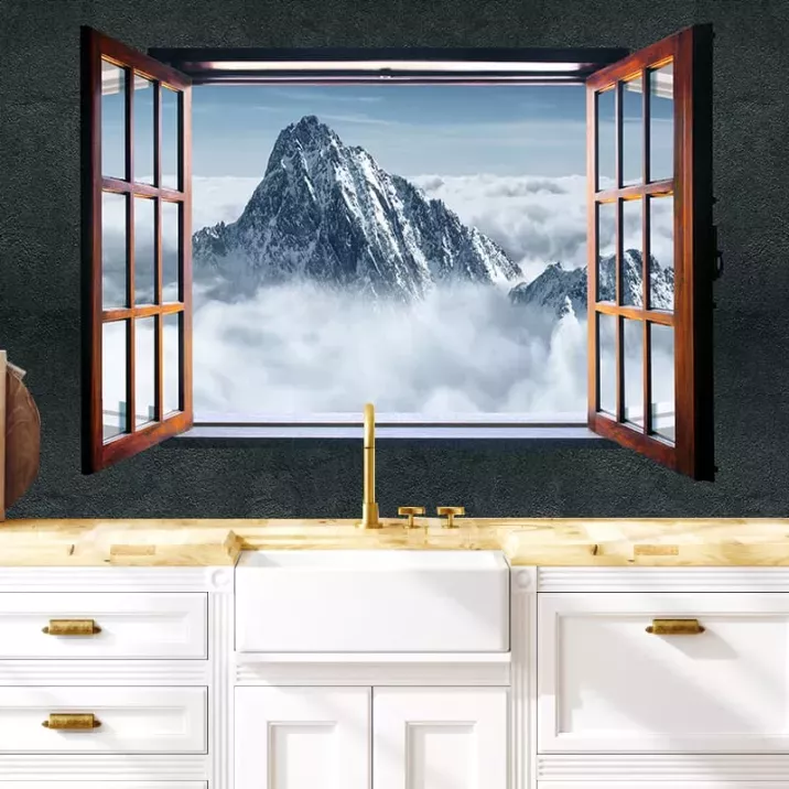 Papier Peint Panoramique Fenêtre Montagne