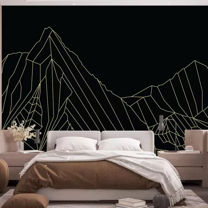 Papier Peint Panoramique Montagne Géométrique Or 2