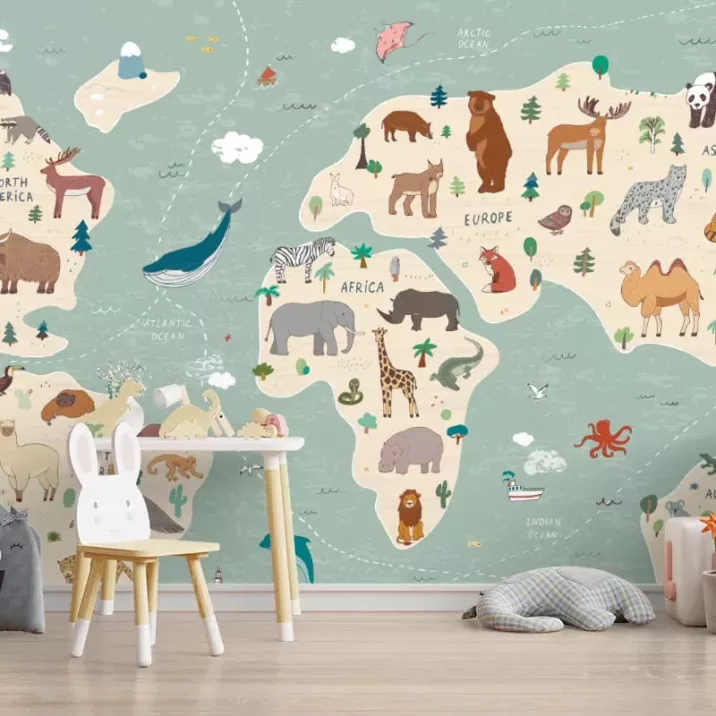 Papier Peint Panoramique Mappemonde Enfant