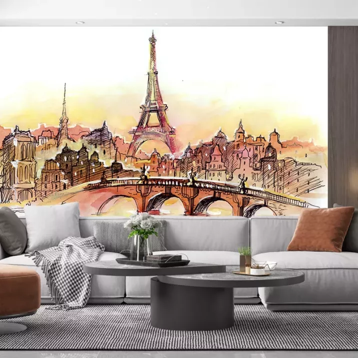 Papier Peint Panoramique Paris Aquarelle Peinture