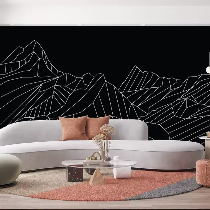 Papier Peint Panoramique Montagne Géométrique Blanc