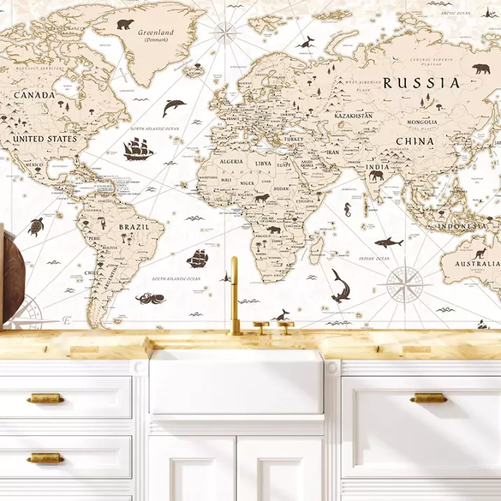 Papier Peint Panoramique Mappemonde Vintage 2