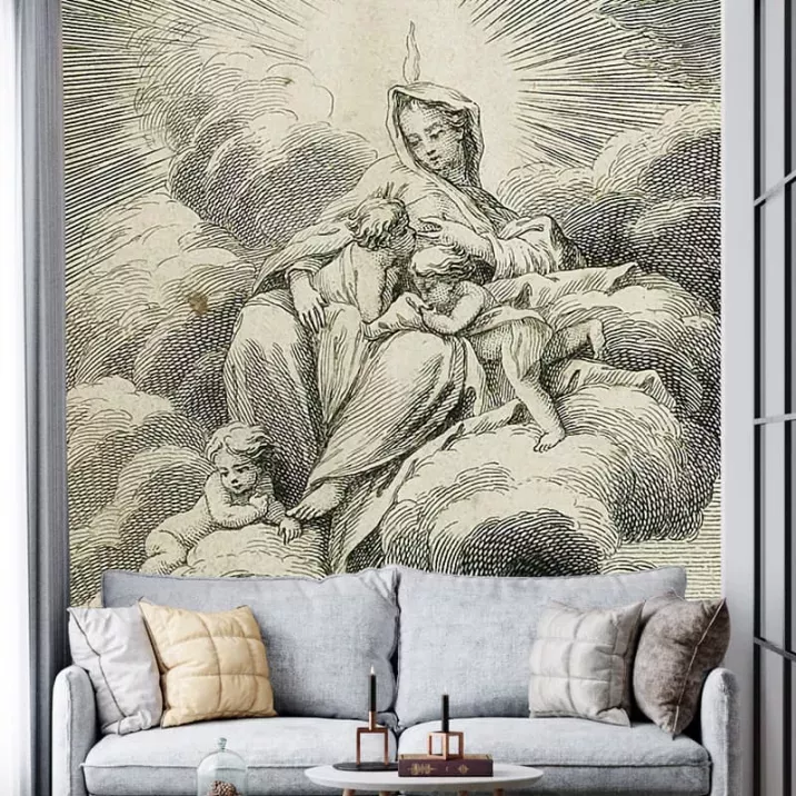 Papier Peint Panoramique Gravure - Scène religieuse et place Dauphine