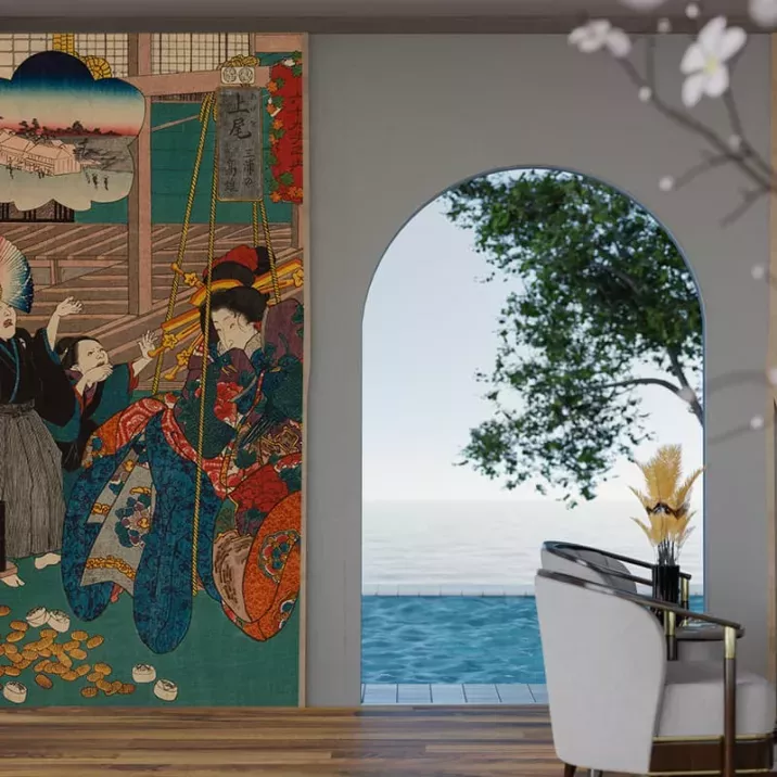 Papier Peint Panoramique Estampe 19e siècle Utagawa Kuniyoshi - Ageo