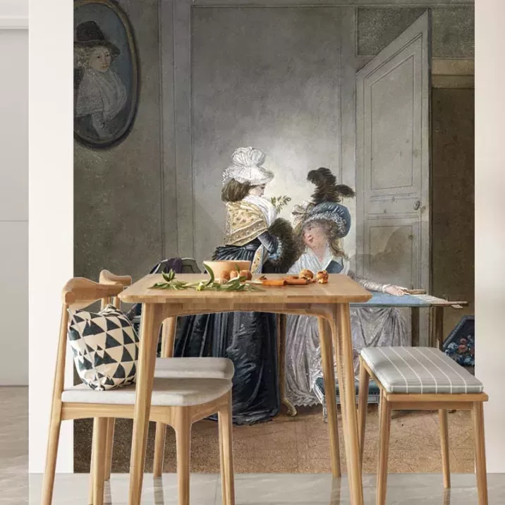 Papier Peint Panoramique Peinture 18e Jean-Baptiste Mallet - La Brodeuse