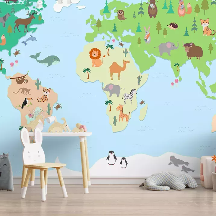 Papier Peint Panoramique Mappemonde Animaux 2