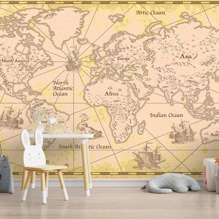 Papier Peint Panoramique Mappemonde Vintage