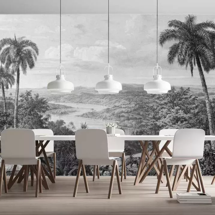 Papier Peint Panoramique Jungle Forêt Noir et Blanc