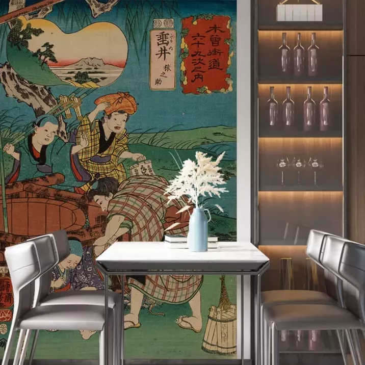 Papier Peint Panoramique Estampe 19e siècle Utagawa Kuniyoshi - Tarui